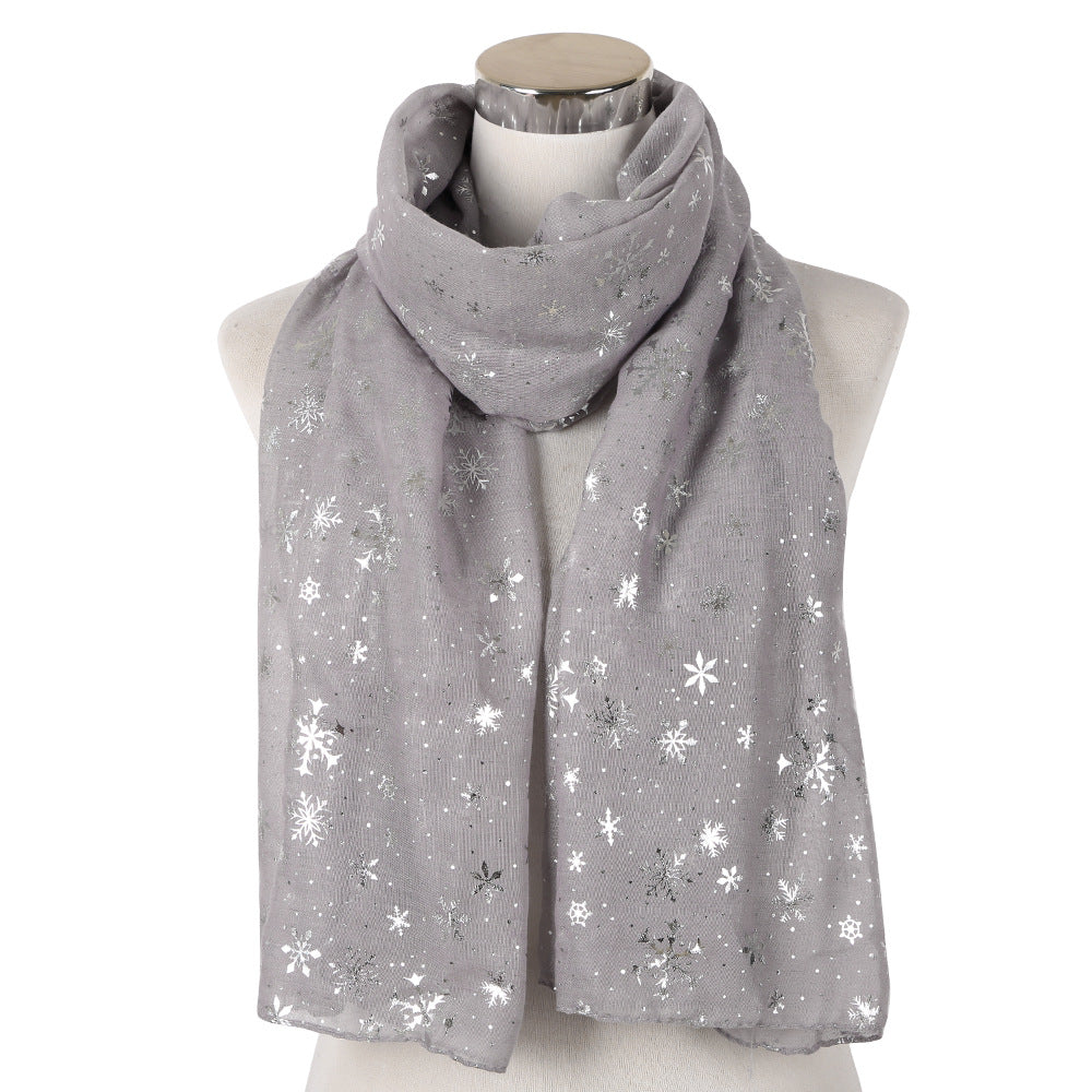 Europe and America Autumn and Winter Scarves Women's New Christmas Gift Snow Flower Hot Silver Dot Silk Scarves Shawls Christmas Scarves for Friends to Send Yourself New Year Gift for Relatives to sisters Christmas Gift Box