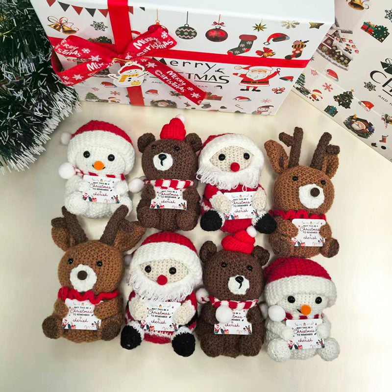 Christmas gift box set for boys and girls, beautiful, exquisite and cute woolen crochet dolls, small ornaments, Santa Claus snowman, brown bear collection, suitable for giving to friends. Give 1 to 2 children to her, give him a New Year gift box