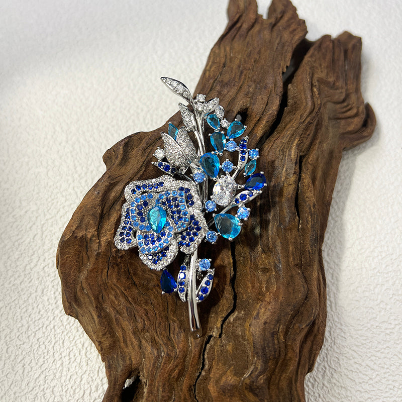 Korean style micro inlaid colorful zircon brooch, elegant rose brooch, evening dress accessories, fashionable surprise gift for friends, birthday gift box for girlfriends