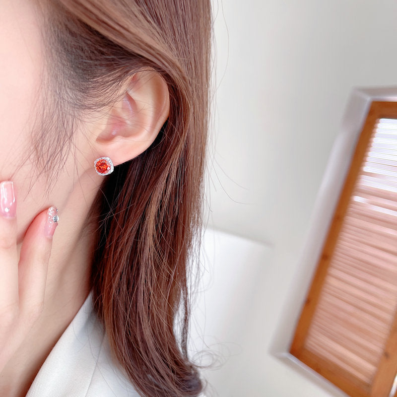 Japan and South Korea Micro set Simple Earrings Colorful Multicolor Zircon Temperament 925 Silver Needle Earrings Geometric Round Earrings Fashion Fashion Fashion Clothing Versatile Shiny Elegant Women Earrings Give Yourself to Friends Give sisters J