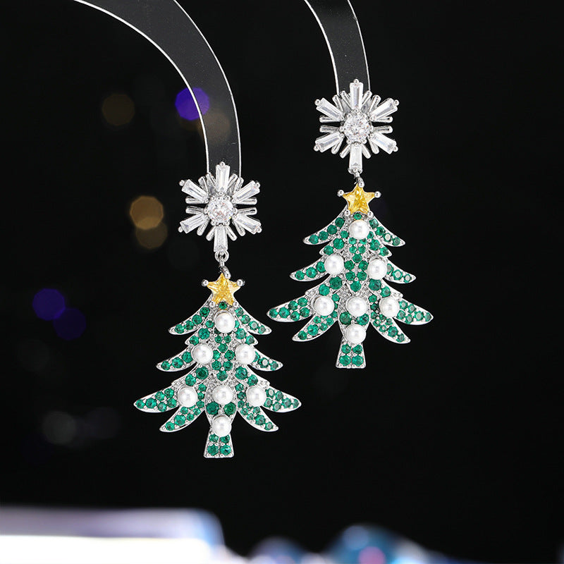 Euramerican fashion Christmas tree earrings New earrings Color zircon inlay Premium Christmas gifts Women's earrings High quality exquisite gifts to send her friends to send sisters to relatives New Year gift Thanksgiving gift box