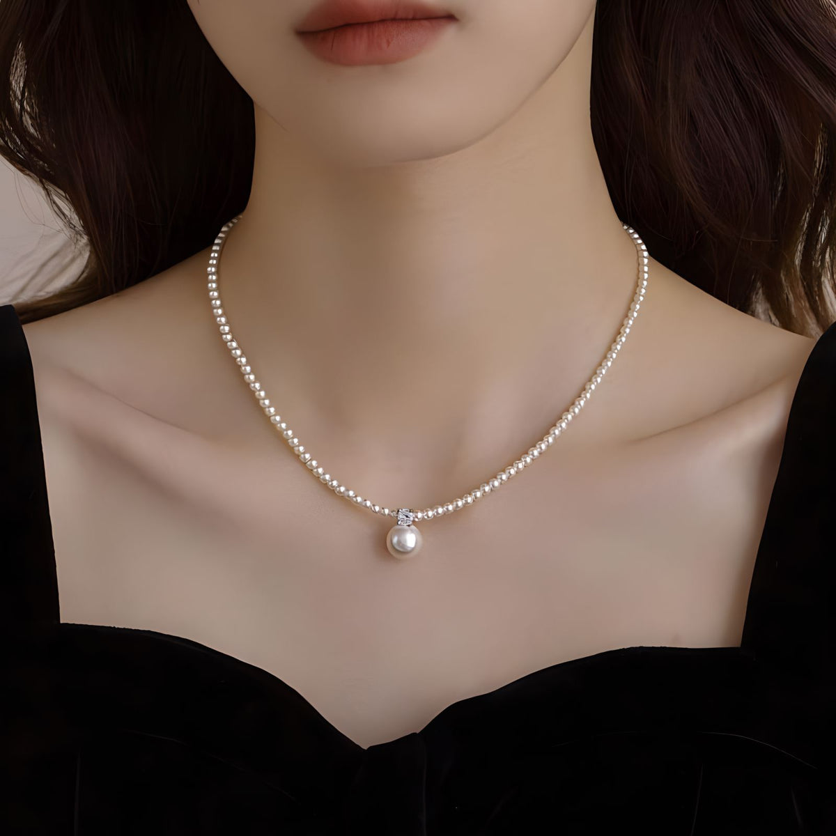 Silver Bay S925 Silver Pearl Necklace for Women, Fashionable, Generous, Round, Daifei style Pendant, Collar, Versatile Jewelry, Elegant and Exquisite Gift for Her, Jewelry for Myself, Friends, Family, Birthday Gift, Gratitude Gift Box