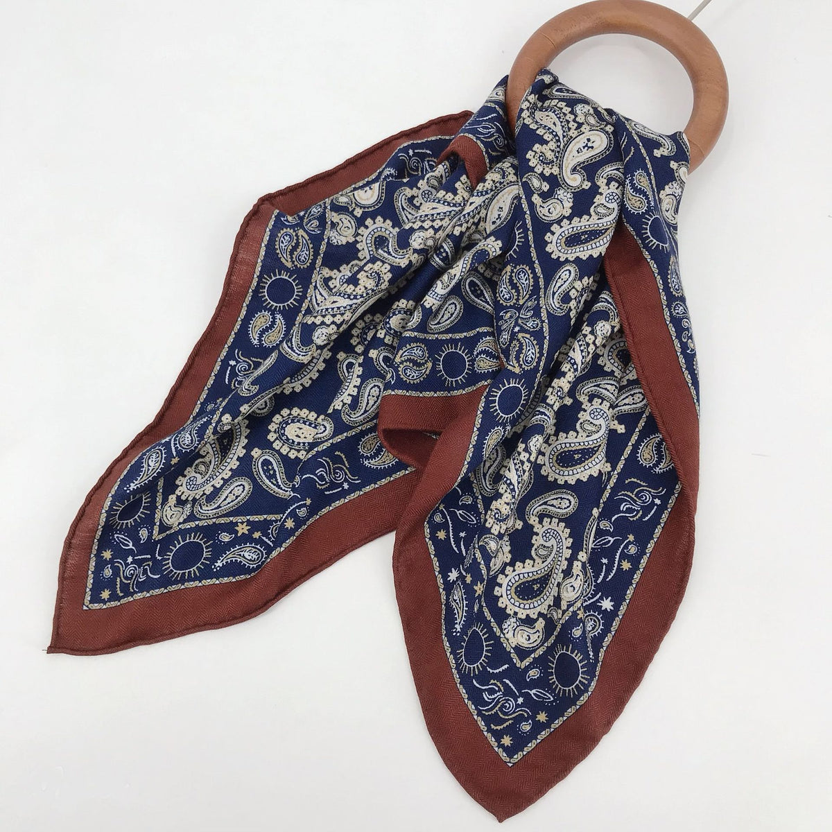 Women's silk scarves High level fashion square scarves Cashew nut flower navy blue silk wool silk scarves Double sided printing mulberry silk women's clothing Versatile decoration scarves for relatives, warm gifts for friends sisters Thanksgiving gif