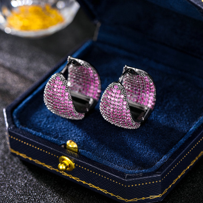 Europe and the United States Antique Premium Earrings Luxury Copper Set Zircon Earrings Inside and Outside Full Zirconium Set Water Drop shaped Earrings Women's Clothing Versatile Earrings Ornaments Send Yourself to Friends Send sisters Jewelry Gifts