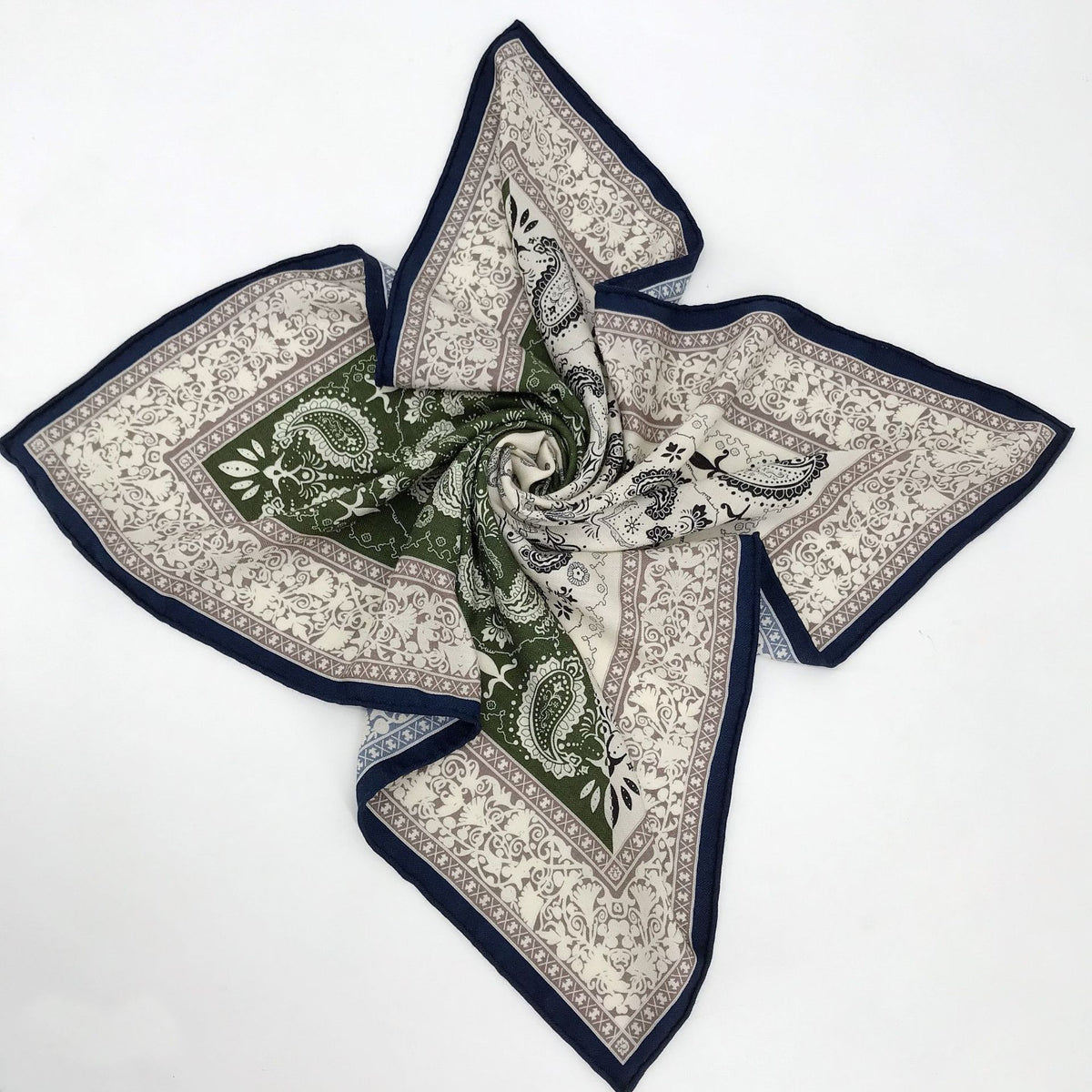 Double sided silk scarf made of real silk and wool, high-end feeling, blue cashew nut pattern square scarf with double-sided printing, women's mulberry silk can be customized, fashionable and versatile, women's scarf gift for family and friends, surp