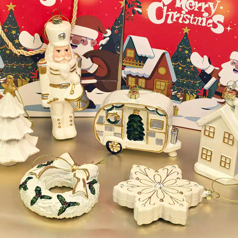 Christmas Decoration Pendant Set Creative Flower Wreath Snowflake Christmas Tree Pendant Scene Arrangement 6-piece Set New Year Gift Box for Friends and Family Christmas Gift Box