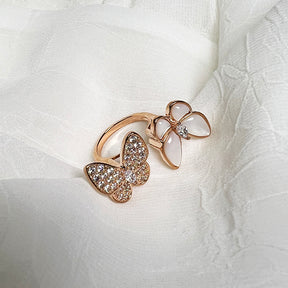French natural mother of pearl double butterfly ring for women, with a light luxury and high-end temperament. The opening can be adjusted with the index finger ring, giving her jewelry a fashionable and personalized girl's ring