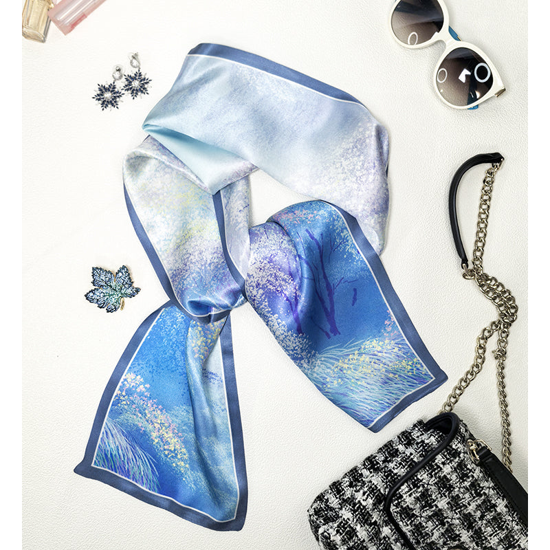 Silkworm silk scarves, thin and long stripes, printed women's fashion, versatile small scarves, ribbons, sunscreen, small silk, thoughtful gifts for friends, sisters, relatives and themselves, birthday gifts, thanksgiving gift box