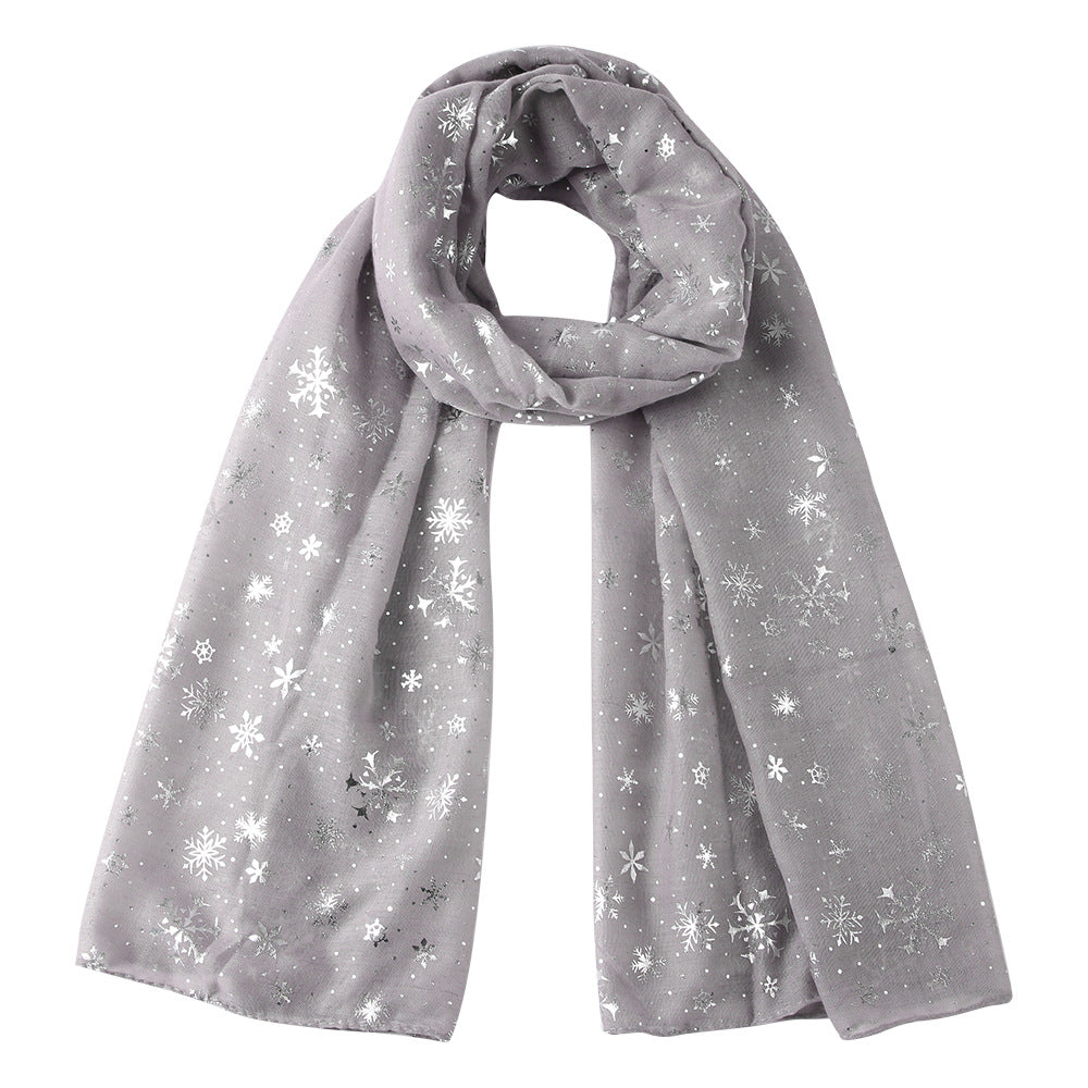 Europe and America Autumn and Winter Scarves Women's New Christmas Gift Snow Flower Hot Silver Dot Silk Scarves Shawls Christmas Scarves for Friends to Send Yourself New Year Gift for Relatives to sisters Christmas Gift Box