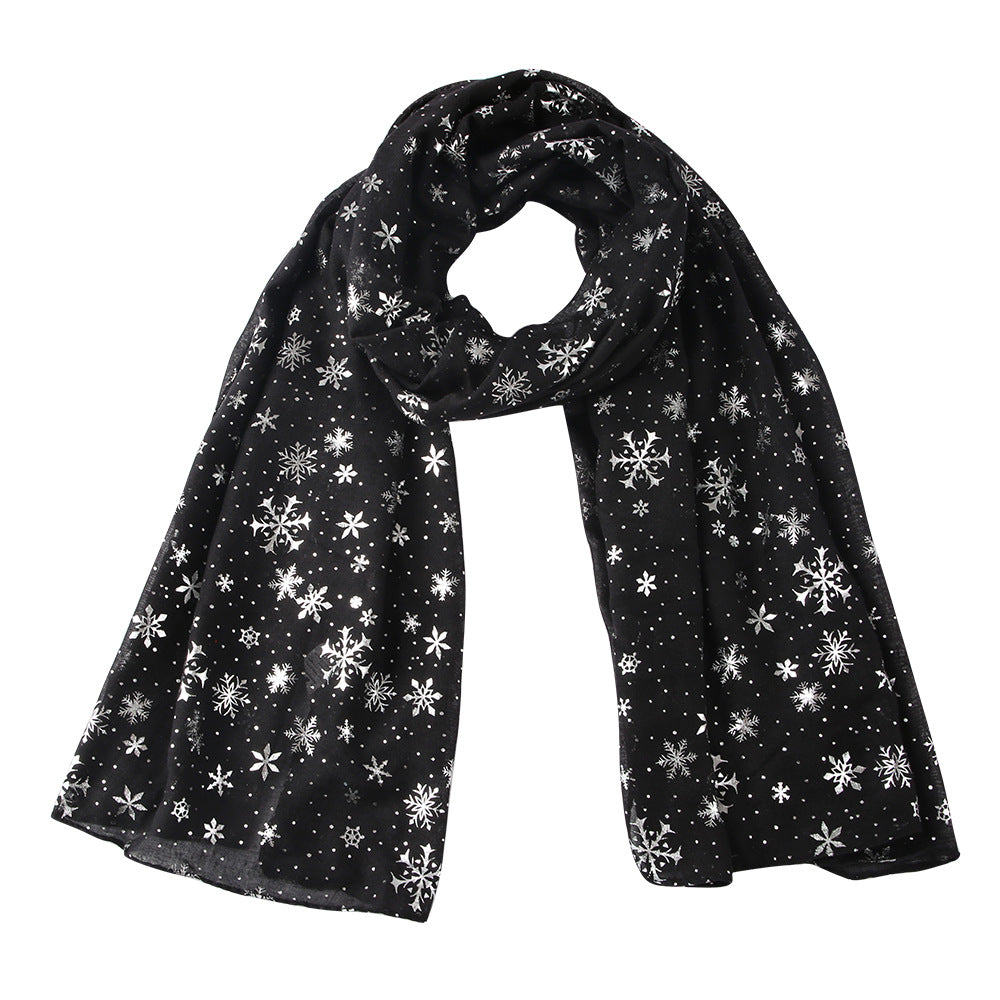 Europe and America Autumn and Winter Scarves Women's New Christmas Gift Snow Flower Hot Silver Dot Silk Scarves Shawls Christmas Scarves for Friends to Send Yourself New Year Gift for Relatives to sisters Christmas Gift Box
