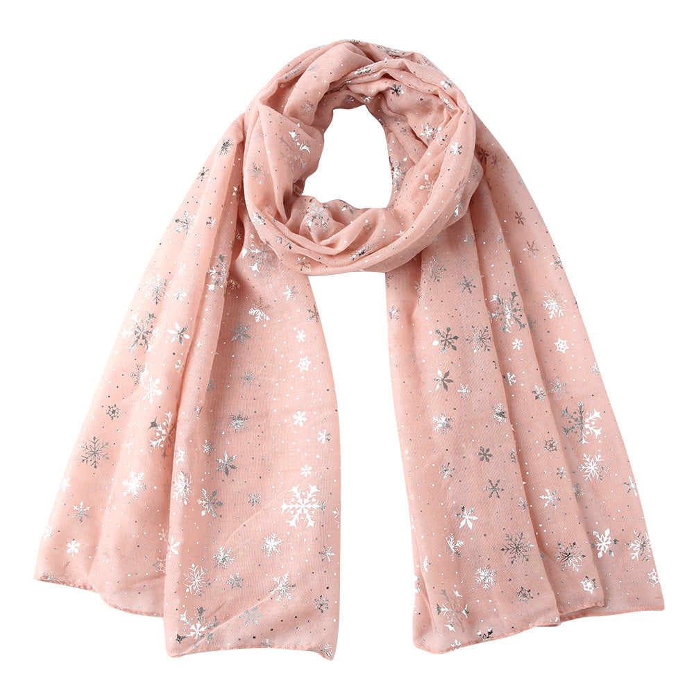 Europe and America Autumn and Winter Scarves Women's New Christmas Gift Snow Flower Hot Silver Dot Silk Scarves Shawls Christmas Scarves for Friends to Send Yourself New Year Gift for Relatives to sisters Christmas Gift Box