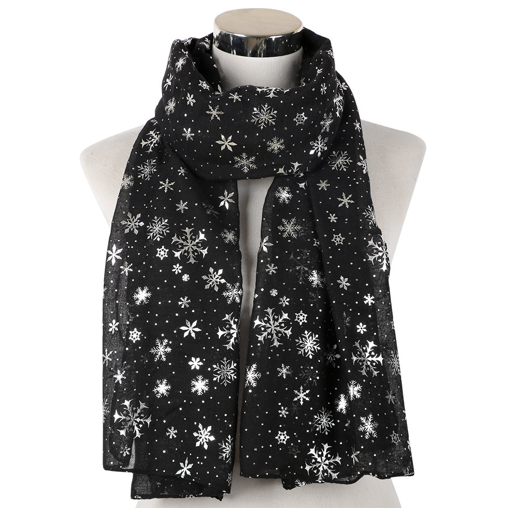 Europe and America Autumn and Winter Scarves Women's New Christmas Gift Snow Flower Hot Silver Dot Silk Scarves Shawls Christmas Scarves for Friends to Send Yourself New Year Gift for Relatives to sisters Christmas Gift Box