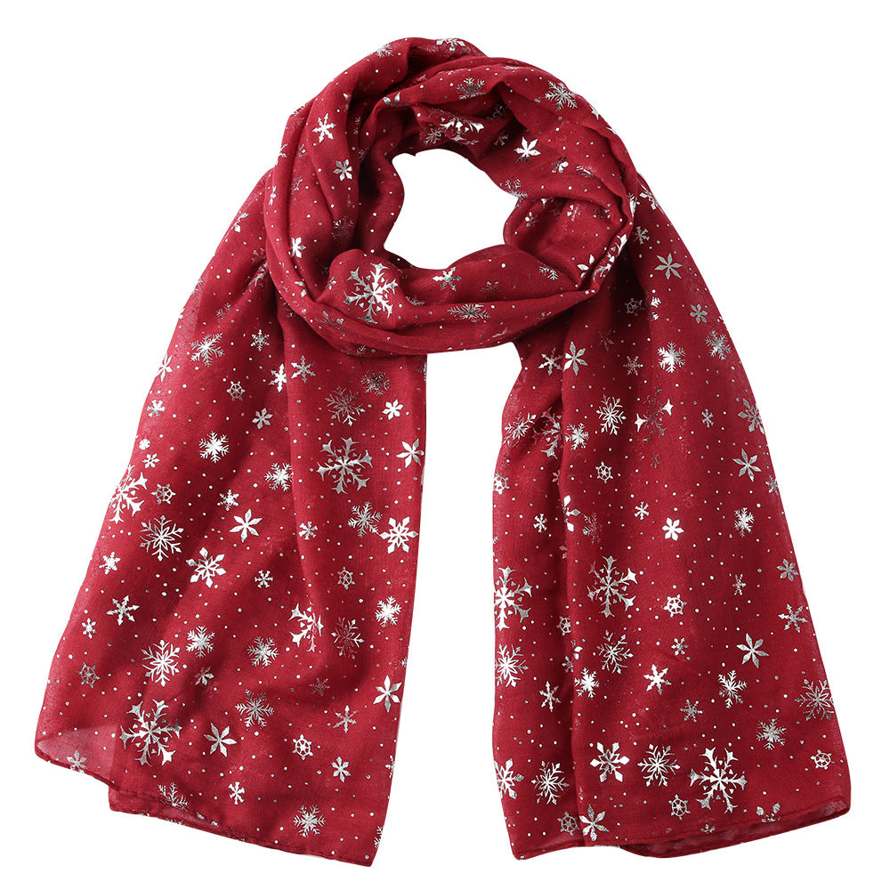 Europe and America Autumn and Winter Scarves Women's New Christmas Gift Snow Flower Hot Silver Dot Silk Scarves Shawls Christmas Scarves for Friends to Send Yourself New Year Gift for Relatives to sisters Christmas Gift Box