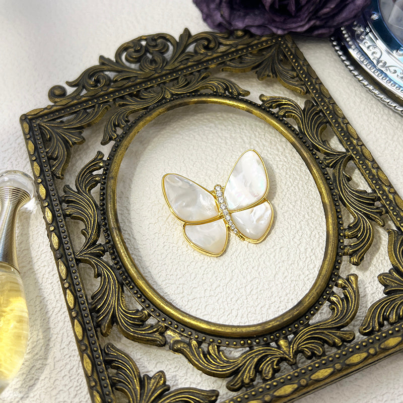 Zircon Light Luxury Clothing Chest Flower Women's Elegant Pin Fashion Surprise Gift for Friends, Girlfriend Mother Shell Butterfly Styling Breaking Cocoon into Butterfly Brooch Gift Box