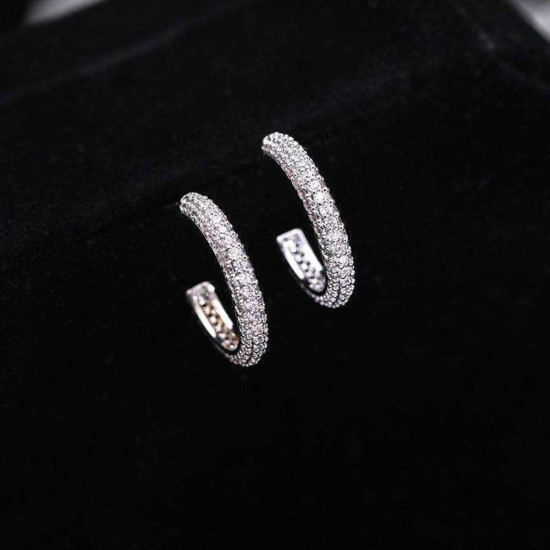 The latest simple style Design sense Korean earrings Personality earrings Temperament geometric zircon earrings 925 silver needle women's clothing Versatile earrings Accessories for yourself Send friends Send sisters jewelry gifts Give her gift boxes