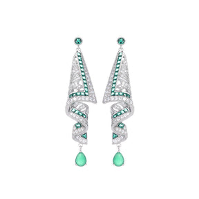 Fashion Green Cubic Zirconia Spiral Earring for Women Geometric Chunky Long Water Drop Royal Blue Dangle Earrings Festival Party Accessories
