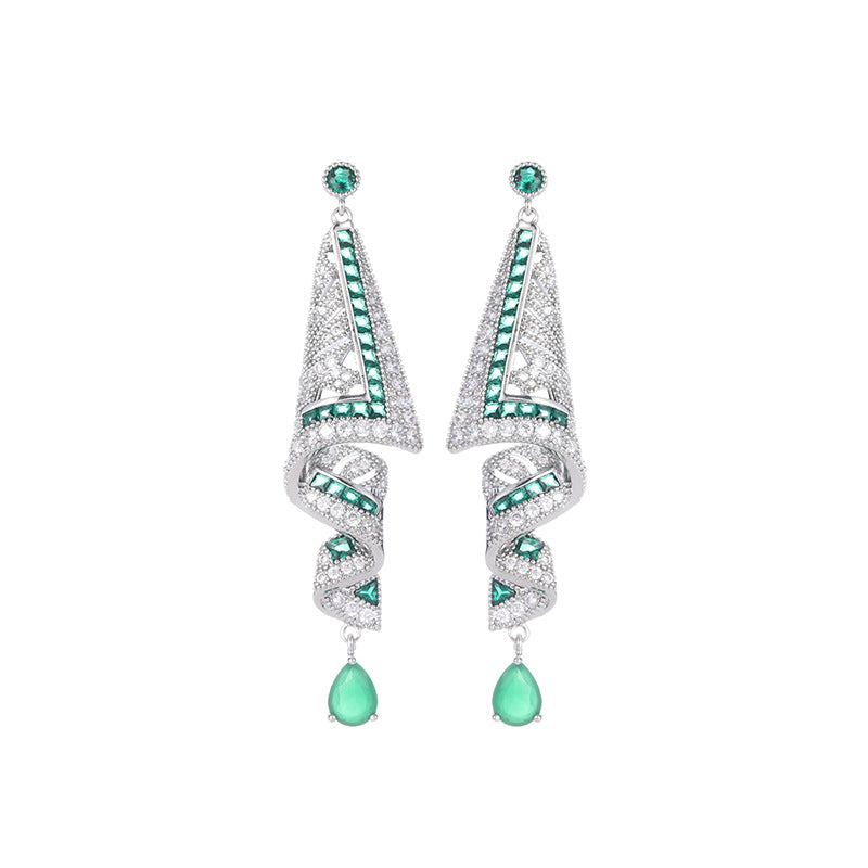 Fashion Green Cubic Zirconia Spiral Earring for Women Geometric Chunky Long Water Drop Royal Blue Dangle Earrings Festival Party Accessories