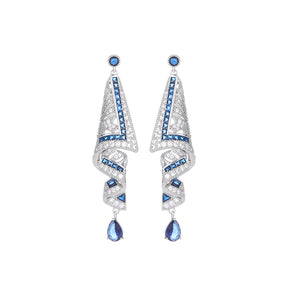 Fashion Green Cubic Zirconia Spiral Earring for Women Geometric Chunky Long Water Drop Royal Blue Dangle Earrings Festival Party Accessories