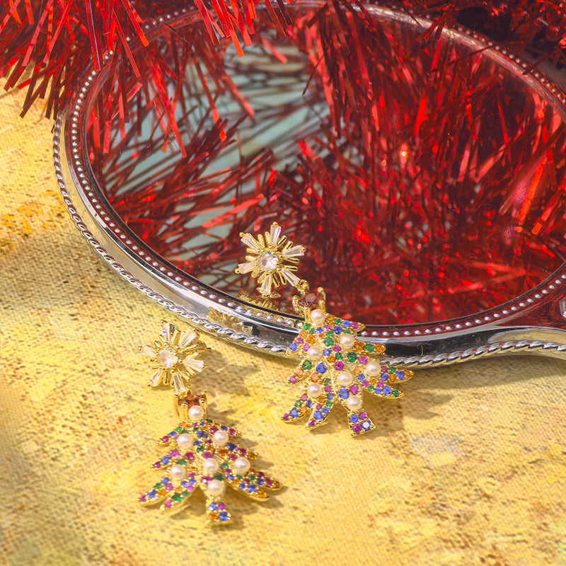 Euramerican fashion Christmas tree earrings New earrings Color zircon inlay Premium Christmas gifts Women's earrings High quality exquisite gifts to send her friends to send sisters to relatives New Year gift Thanksgiving gift box
