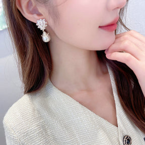 Inlaid Cubic Zirconia Earrings Elegant design Palace Style Droplet Imitation Pearl Like Women Earrings Women's handmade jewelry A Gift for Her