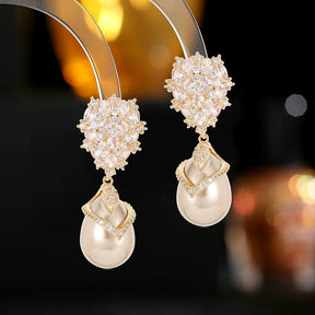 Inlaid Cubic Zirconia Earrings Elegant design Palace Style Droplet Imitation Pearl Like Women Earrings Women's handmade jewelry A Gift for Her