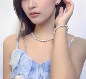 French rose purple pearl zircon necklace bracelet ring for women, light luxury, niche exquisite bracelet, new fashionable jewelry, women's formal dress, versatile workplace clothing, high temperament, high-quality new pearl necklace Premium Four Leaf