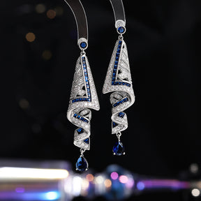 Fashion Green Cubic Zirconia Spiral Earring for Women Geometric Chunky Long Water Drop Royal Blue Dangle Earrings Festival Party Accessories