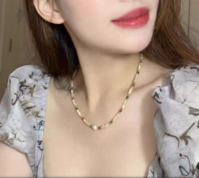 Grateful for the gift, Ranshi Danshui pearl tourmaline colored dopamine bead necklace for women with a high-end feel, light luxury, niche collarbone necklace, Valentine's Day romantic gift, birthday gift for her, pearl necklace bracelet