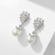 Inlaid Cubic Zirconia Earrings Elegant design Palace Style Droplet Imitation Pearl Like Women Earrings Women's handmade jewelry A Gift for Her