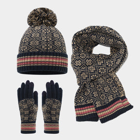 Christmas hat, scarf, gloves, three piece set, European and American jacquard, autumn and winter warm and cold resistant hat, knitted set, suitable for both men and women The best gift for family and friends