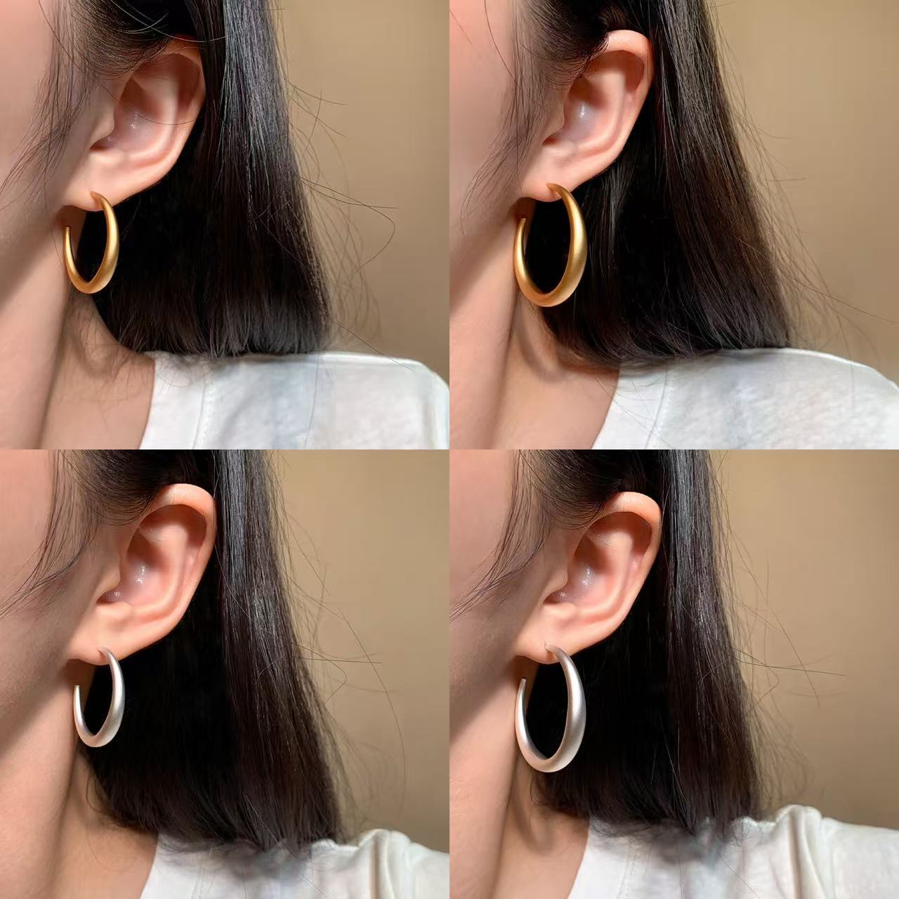 Women's Latest Earrings Moon shaped Round Earrings Silver Needle Retro Gold Silver Premium Fine Small Plain Rings Big Earrings Ring Girl Simple and Generous Earrings Earrings Earrings Earrings Give Yourself a Gift to a Friend A Gift to a sisters For
