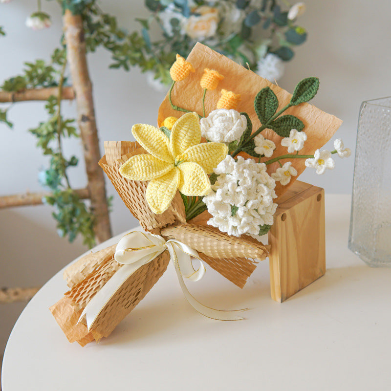 Hand woven small lily embroidered ball bouquet, gift bag for elders, relatives, mothers, wives, beautifully packaged gift bouquet, anniversary celebration gift box