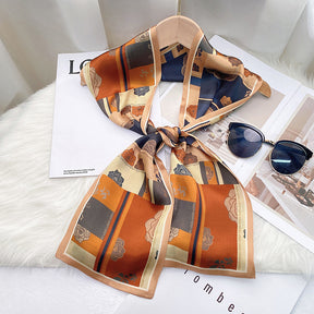 Silkworm silk scarves, thin and long stripes, printed women's fashion, versatile small scarves, ribbons, sunscreen, small silk, thoughtful gifts for friends, sisters, relatives and themselves, birthday gifts, thanksgiving gift box