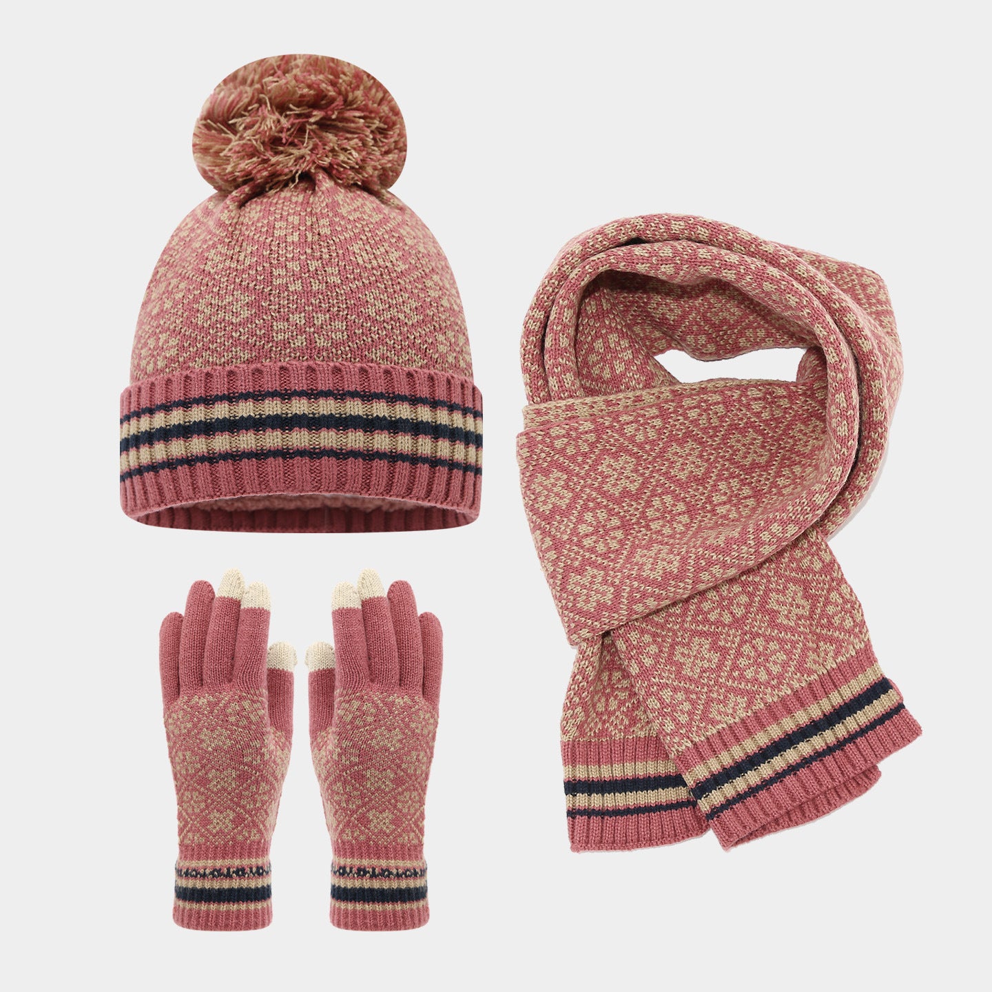 Christmas hat, scarf, gloves, three piece set, European and American jacquard, autumn and winter warm and cold resistant hat, knitted set, suitable for both men and women The best gift for family and friends