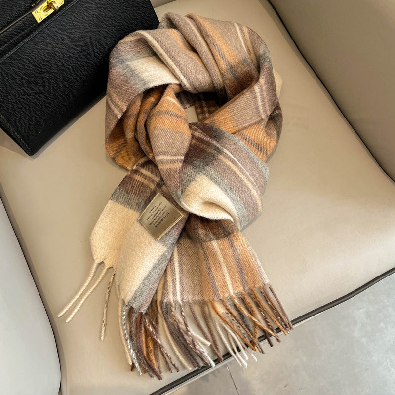 Women's scarf, unisex style, cowhide oil fruit green, pure wool, winter narrow scarf, versatile, warm, high-end scarf from England, perfect gift for boyfriend, girlfriend, friend, classmate