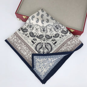 Double sided silk scarf made of real silk and wool, high-end feeling, blue cashew nut pattern square scarf with double-sided printing, women's mulberry silk can be customized, fashionable and versatile, women's scarf gift for family and friends, surp