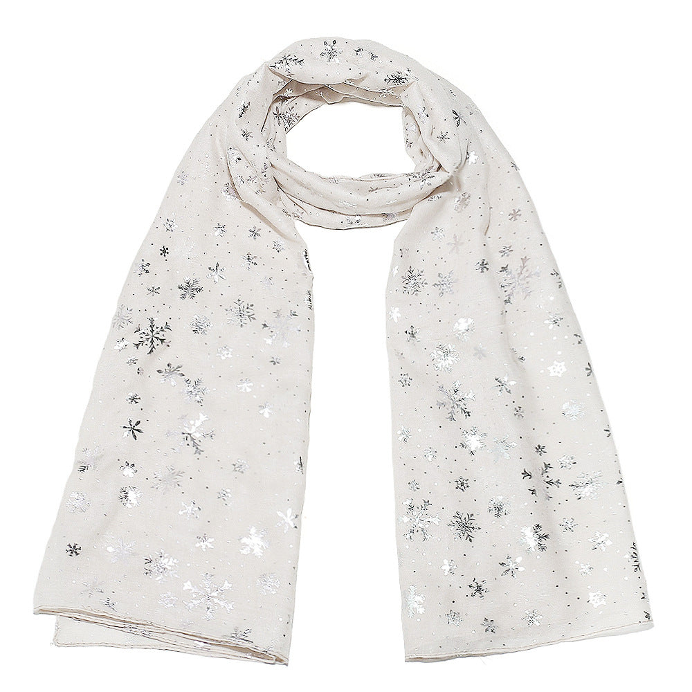 Europe and America Autumn and Winter Scarves Women's New Christmas Gift Snow Flower Hot Silver Dot Silk Scarves Shawls Christmas Scarves for Friends to Send Yourself New Year Gift for Relatives to sisters Christmas Gift Box