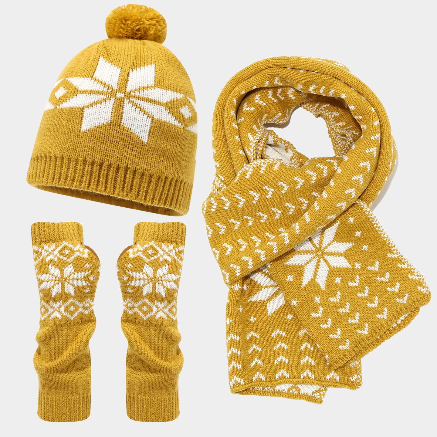 Christmas hat, scarf, gloves, three piece set, European and American reindeer jacquard, autumn and winter warm knit set The best gift for family and friends