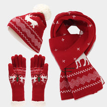 Christmas hat, scarf, gloves, three piece set, European and American reindeer jacquard, autumn and winter warm knit set The best gift for family and friends