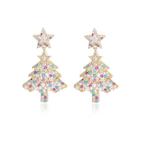 Euramerican fashion Christmas tree earrings New earrings Color zircon inlay Premium Christmas gifts Women's earrings High quality exquisite gifts to send her friends to send sisters to relatives New Year gift Thanksgiving gift box