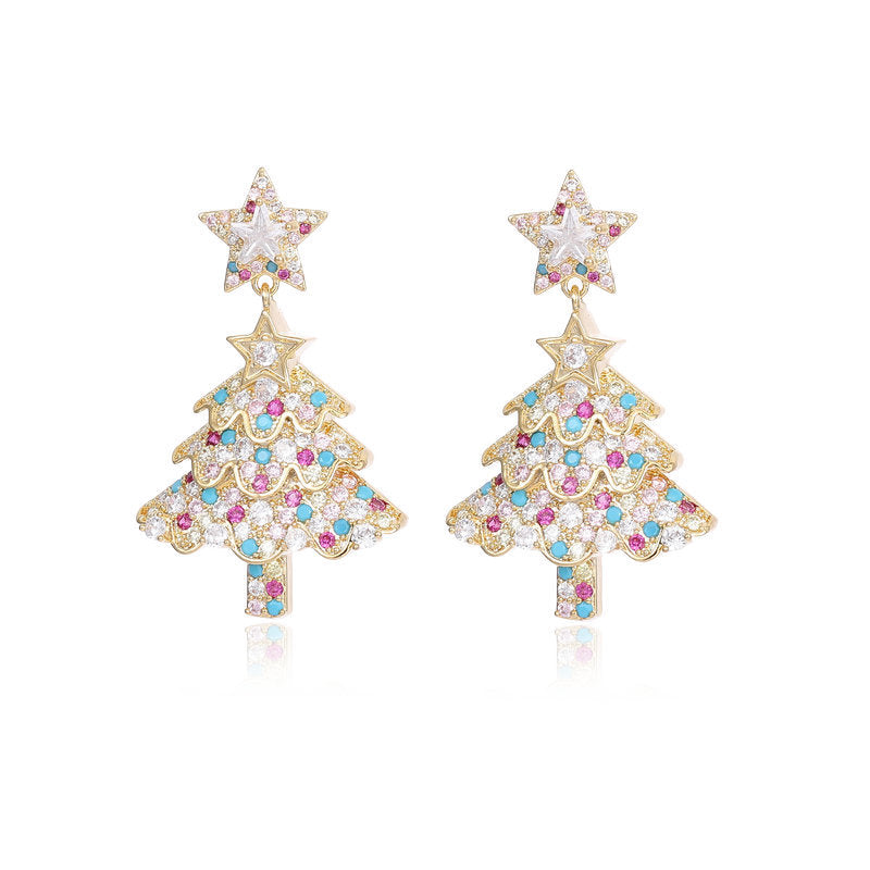 Euramerican fashion Christmas tree earrings New earrings Color zircon inlay Premium Christmas gifts Women's earrings High quality exquisite gifts to send her friends to send sisters to relatives New Year gift Thanksgiving gift box