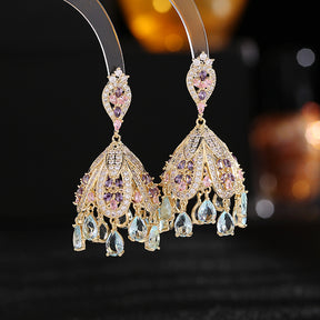 French Court Style Exaggerated and Magnificent Earrings s925 Silver Needle Zircon Inlaid High level Pendant Wind Bell Earrings Women's Dress Professional Dress Fashion Versatile Accessories Earrings Exquisite Girl Gift for Her sisters to Girlfriend B