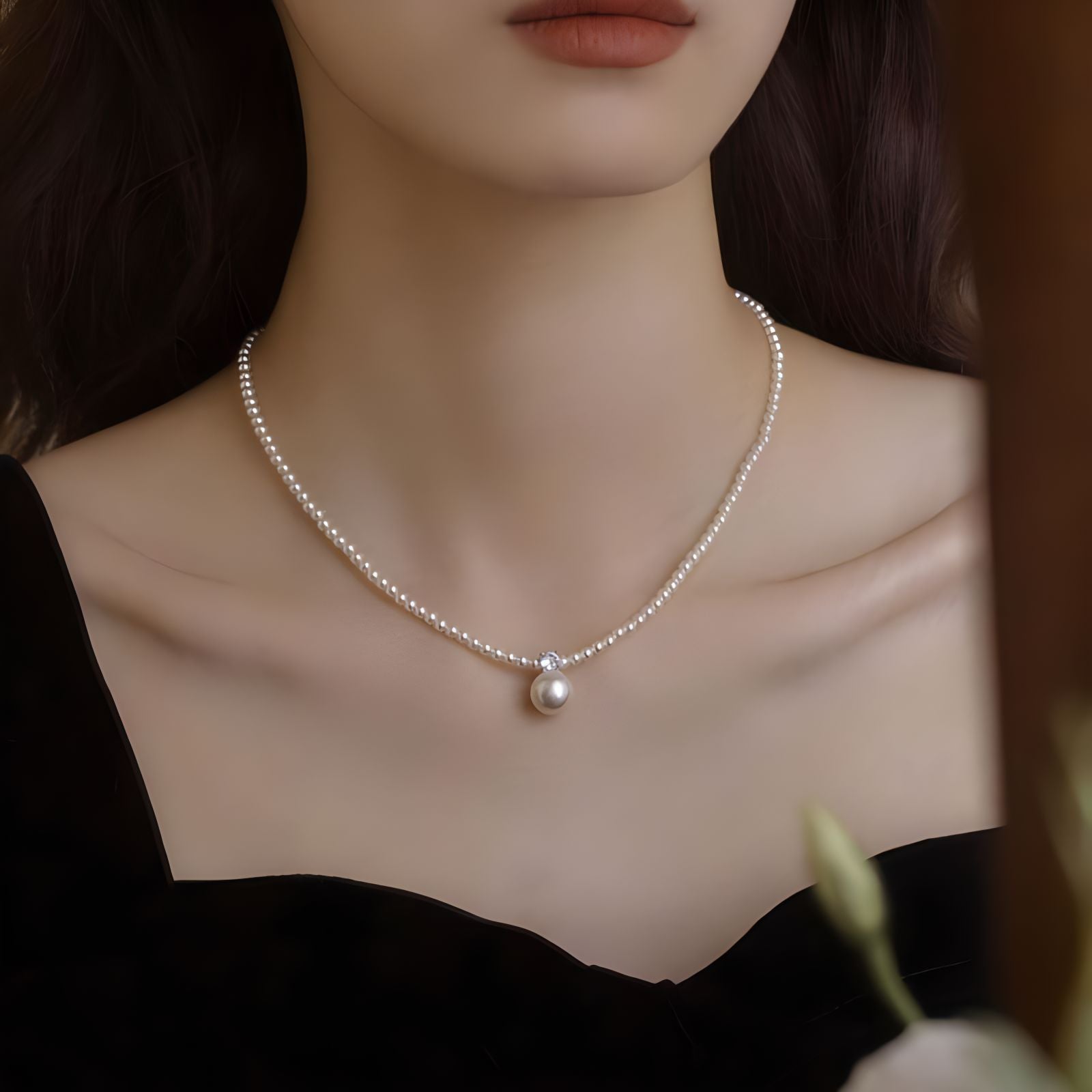 Silver Bay S925 Silver Pearl Necklace for Women, Fashionable, Generous, Round, Daifei style Pendant, Collar, Versatile Jewelry, Elegant and Exquisite Gift for Her, Jewelry for Myself, Friends, Family, Birthday Gift, Gratitude Gift Box