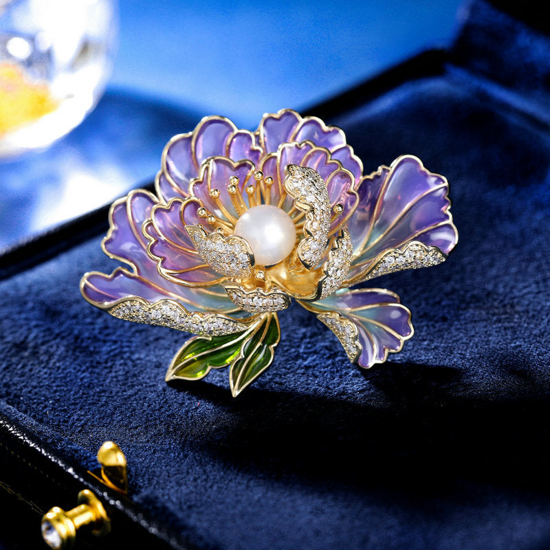 Freshwater pearl, national style, peony flower, brooch, elegant temperament, Chinese style coat, Chinese dress, cheongsam, accessories, work clothes, evening dress, matching brooch pin, fashionable and popular lady gift, giving her relatives, girlfri