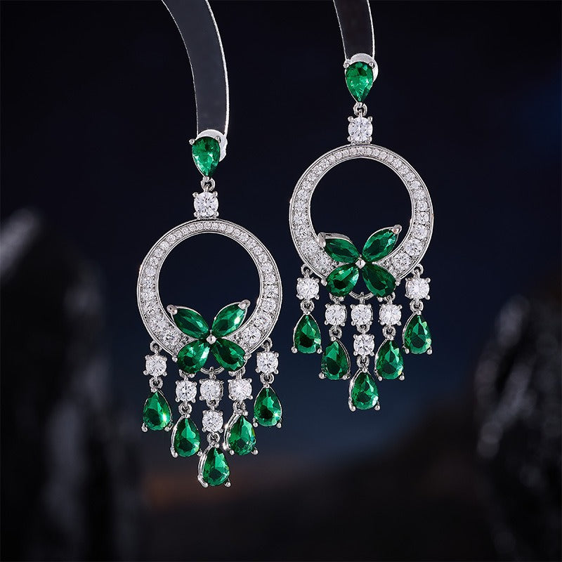 French Court Style Exaggerated and Magnificent Earrings s925 Silver Needle Zircon Inlaid High level Pendant Wind Bell Earrings Women's Dress Professional Dress Fashion Versatile Accessories Earrings Exquisite Girl Gift for Her sisters to Girlfriend B