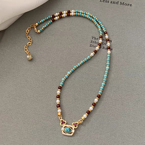 Pearl necklace accessories, birthday gift for her, natural turquoise pearl bead necklace, women's accessories, light luxury, high-end, new collarbone necklace Temperament sweater chain latest popular women's necklace Valentine's Day Thanksgiving, sur