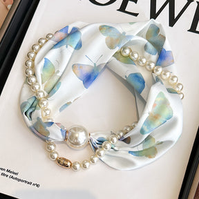 Magnetic button pearl necklace small strip scarves for women's mothers to protect their necks and neck lazy people to match with shirts, thin scarves, clothing, versatile accessories, small gifts for themselves, relatives, friends, sisters, warm and