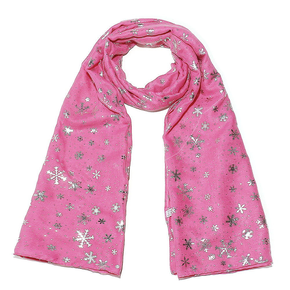 Europe and America Autumn and Winter Scarves Women's New Christmas Gift Snow Flower Hot Silver Dot Silk Scarves Shawls Christmas Scarves for Friends to Send Yourself New Year Gift for Relatives to sisters Christmas Gift Box