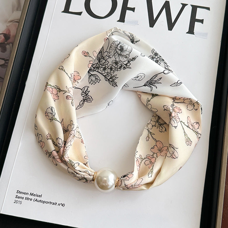 Magnetic button pearl necklace small strip scarves for women's mothers to protect their necks and neck lazy people to match with shirts, thin scarves, clothing, versatile accessories, small gifts for themselves, relatives, friends, sisters, warm and