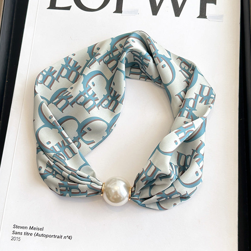 Magnetic button pearl necklace small strip scarves for women's mothers to protect their necks and neck lazy people to match with shirts, thin scarves, clothing, versatile accessories, small gifts for themselves, relatives, friends, sisters, warm and